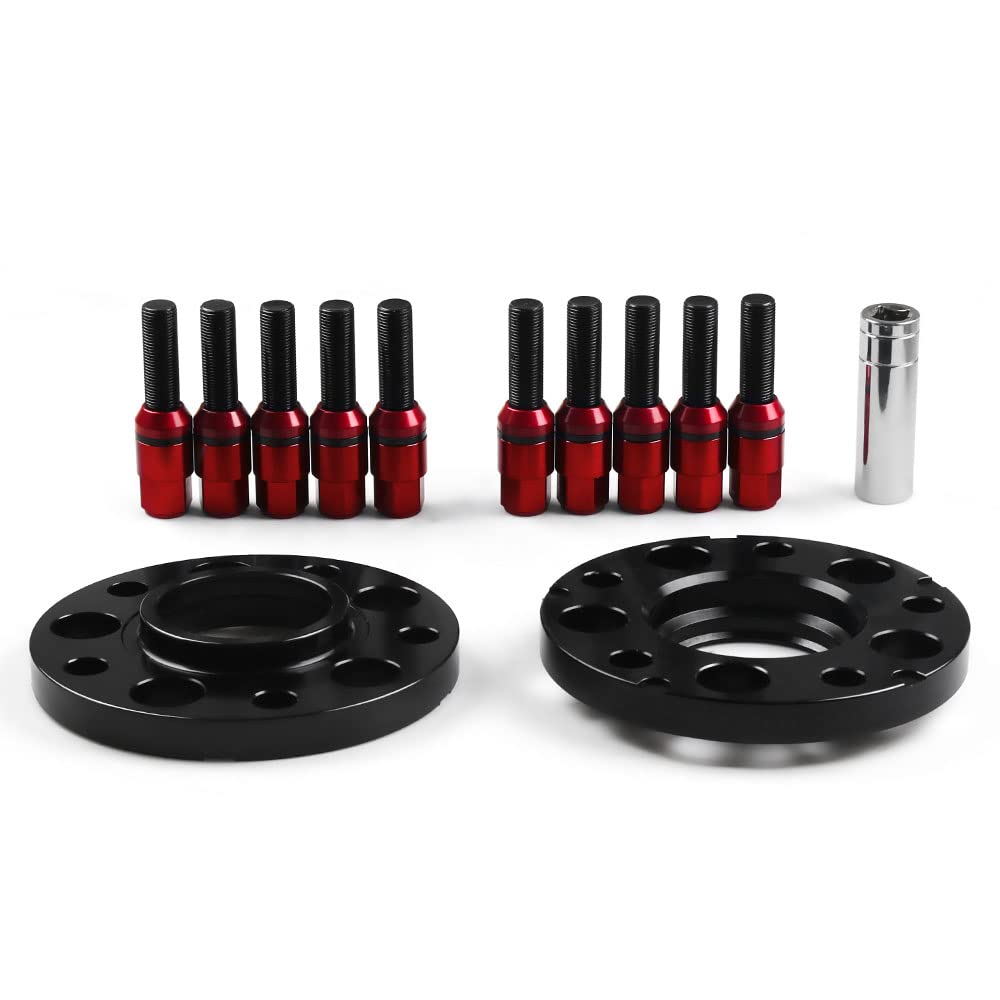 Spurplatten,Spurverbreiterung Distanzscheiben 15mm 5x120mm 72.56mm Hubzentriker-Radabstandshalter M14x1.25 Verjüngende Bolzen geeignet for den Einsatz for BMW F. Serie F10 F12 F13 F01 F02 F30(Red bolt von HFGDRH