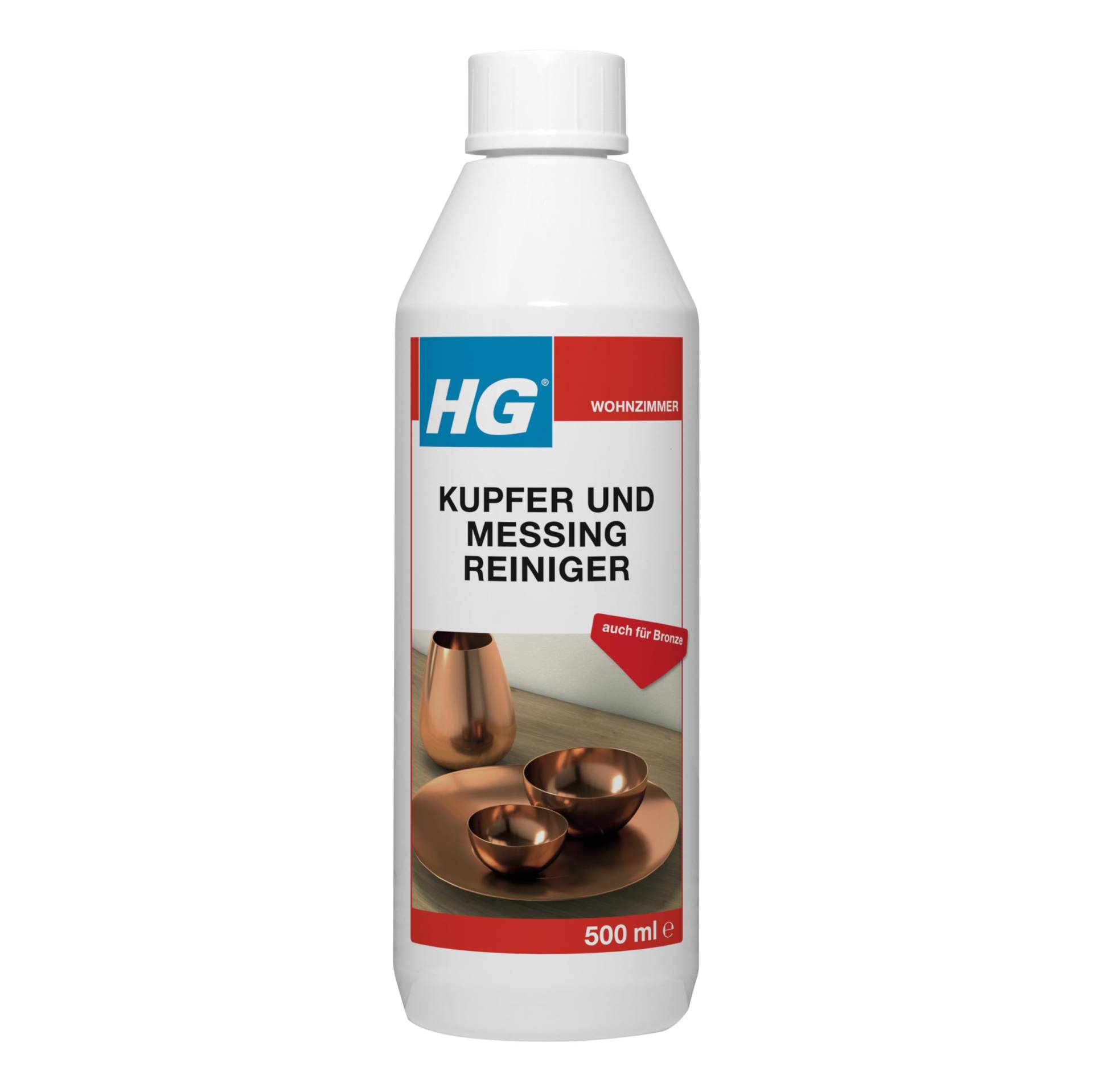 HG Kupfer und Messing Reiniger, einfache und mühelose Entfernung von Schmutz und Ablagerungen auf Kupfergegenständen, Messing unf Bronze - 500ml von HG