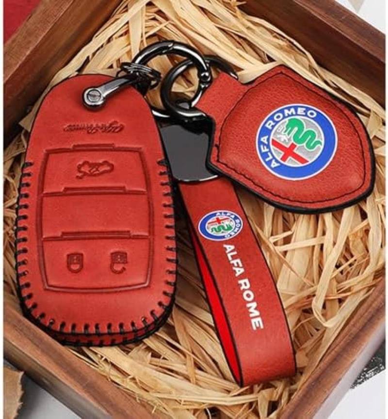 Leder Autoschlüssel Schutzhülle Für Alfa Romeo Stelvio Giulia,Autoschlüsseletuis Fernbedienungsanhänger Schutzhülle Schlüsselanhänger Dekorationszubehö,normal-a Black von HGFDSERT