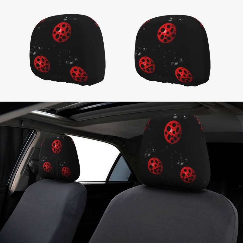 HGFVY Art Ladybug Tracks 2er Set Autositz-Kopfstützenbezug, schützender Stoff-Designbezug, Dekoration für die meisten Autos von HGFVY