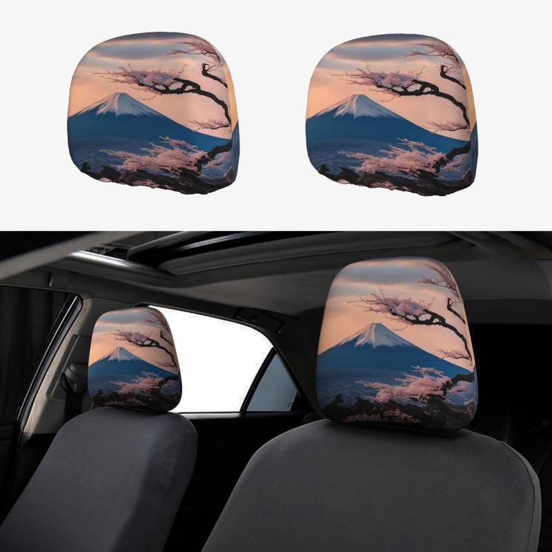 HGFVY Japan Mount Fuji Landschaft 2er Set Autositz Kopfstützenbezug Schutzstoff Design Bezug Dekoration für die meisten Autos von HGFVY