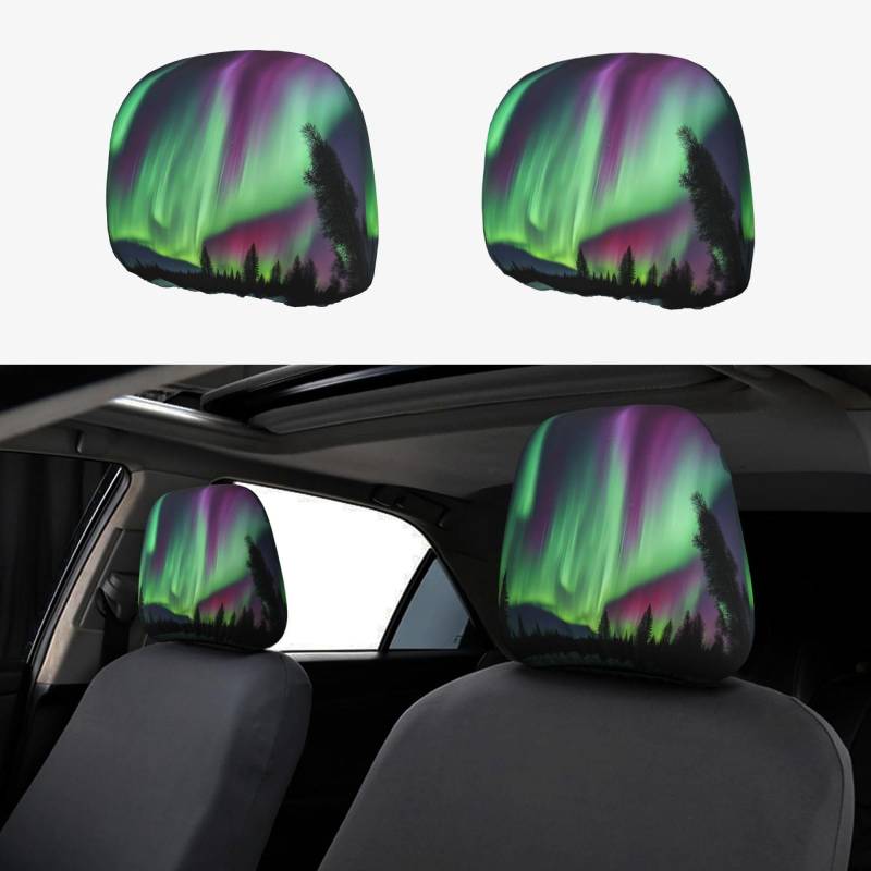 HGFVY Northern Lights Painting 2er Set Autositz Kopfstützenbezug Schutzstoff Design Bezug Dekoration für die meisten Autos von HGFVY