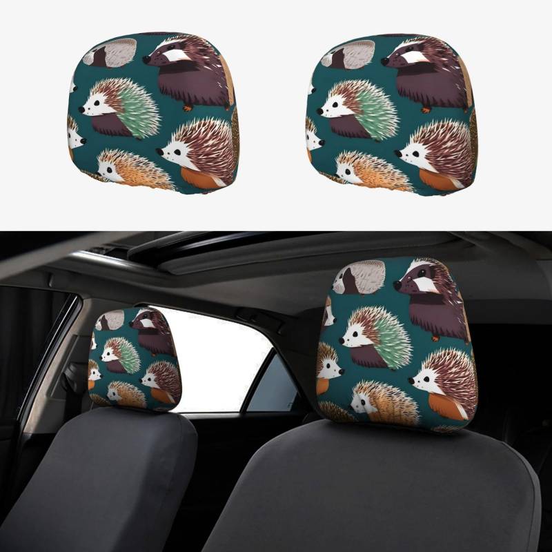 HGFVY Viele Igel 2er Set Autositz Kopfstützenbezug Schutzstoff Design Bezug Dekoration für die meisten Autos von HGFVY