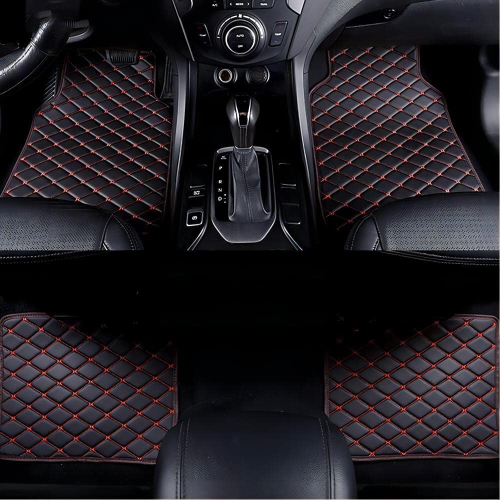 Auto Leder Fußmatten für VW Polo GTI 2012-2024, Allwetter Wasserdichtem rutschfeste Verschleißfest Fußmatten Auto ZubehöR,Black-red von HHFCL