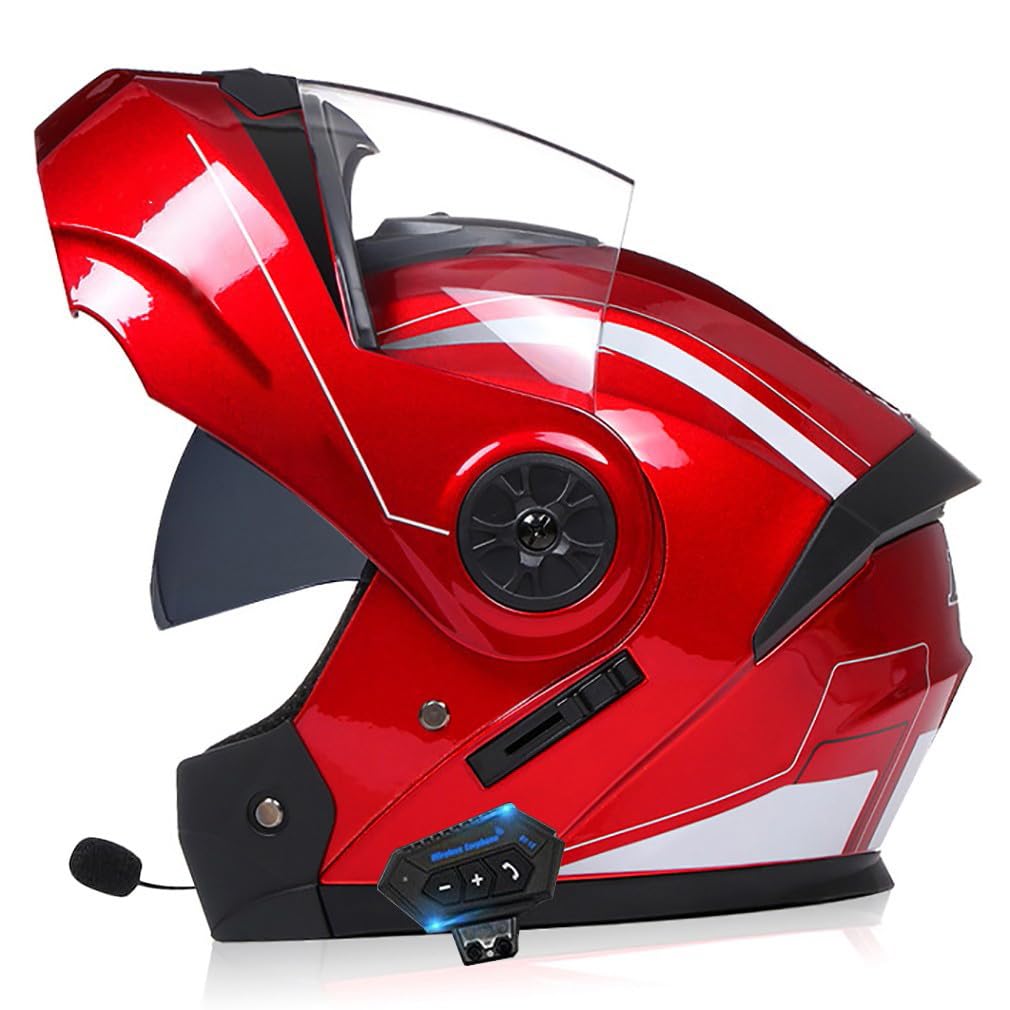Klapphelm Motorradhelm Bluetooth Modularer Bluetooth Full Face Helm Mit Doppelvisier ECE Zertifiziert Motorradhelm Sturzhelm mit Automatische Reaktion FüR Erwachsene Damen Herren von HHSDB