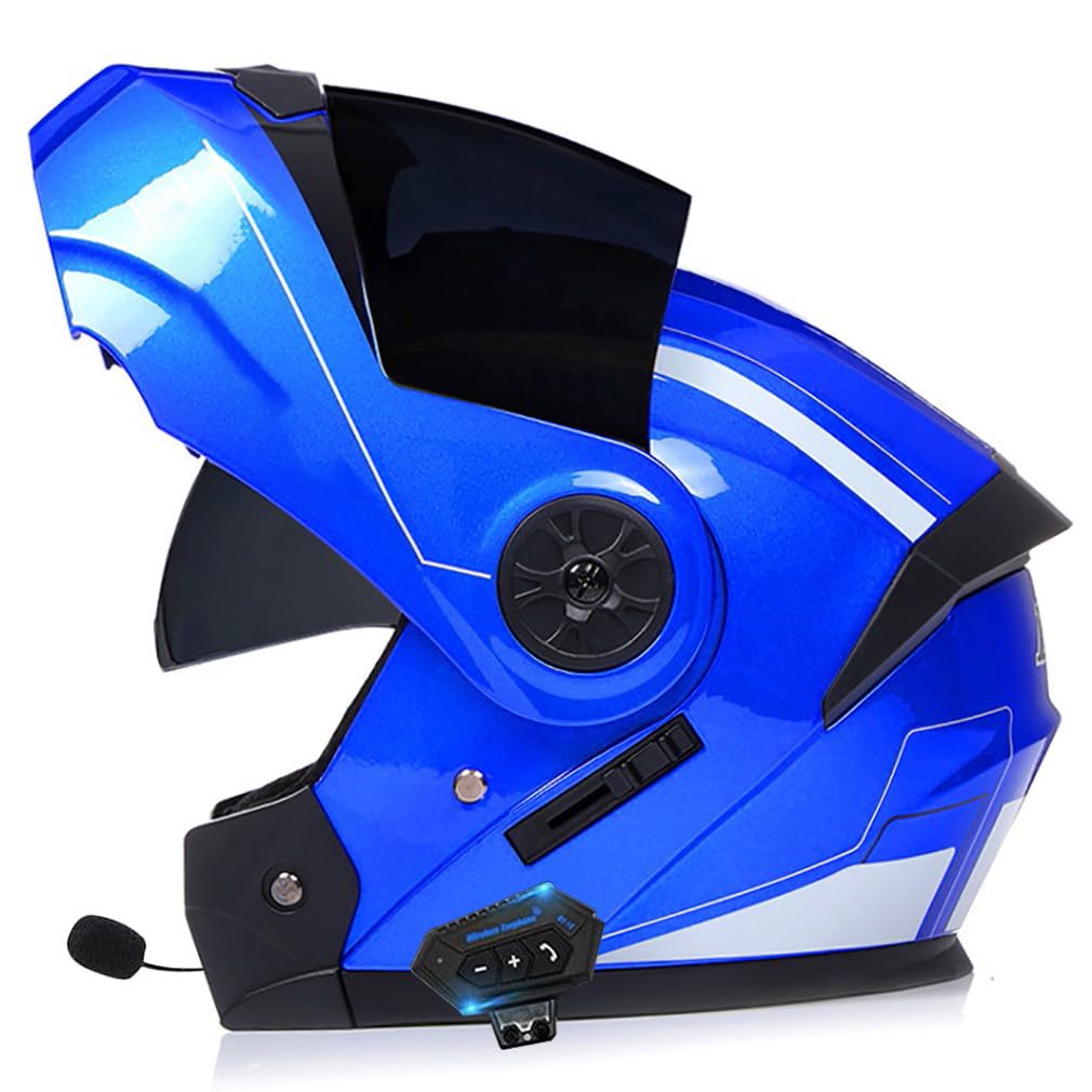 Klapphelm Motorradhelm Bluetooth Modularer Bluetooth Full Face Helm Mit Doppelvisier ECE Zertifiziert Motorradhelm Sturzhelm mit Automatische Reaktion FüR Erwachsene Damen Herren von HHSDB