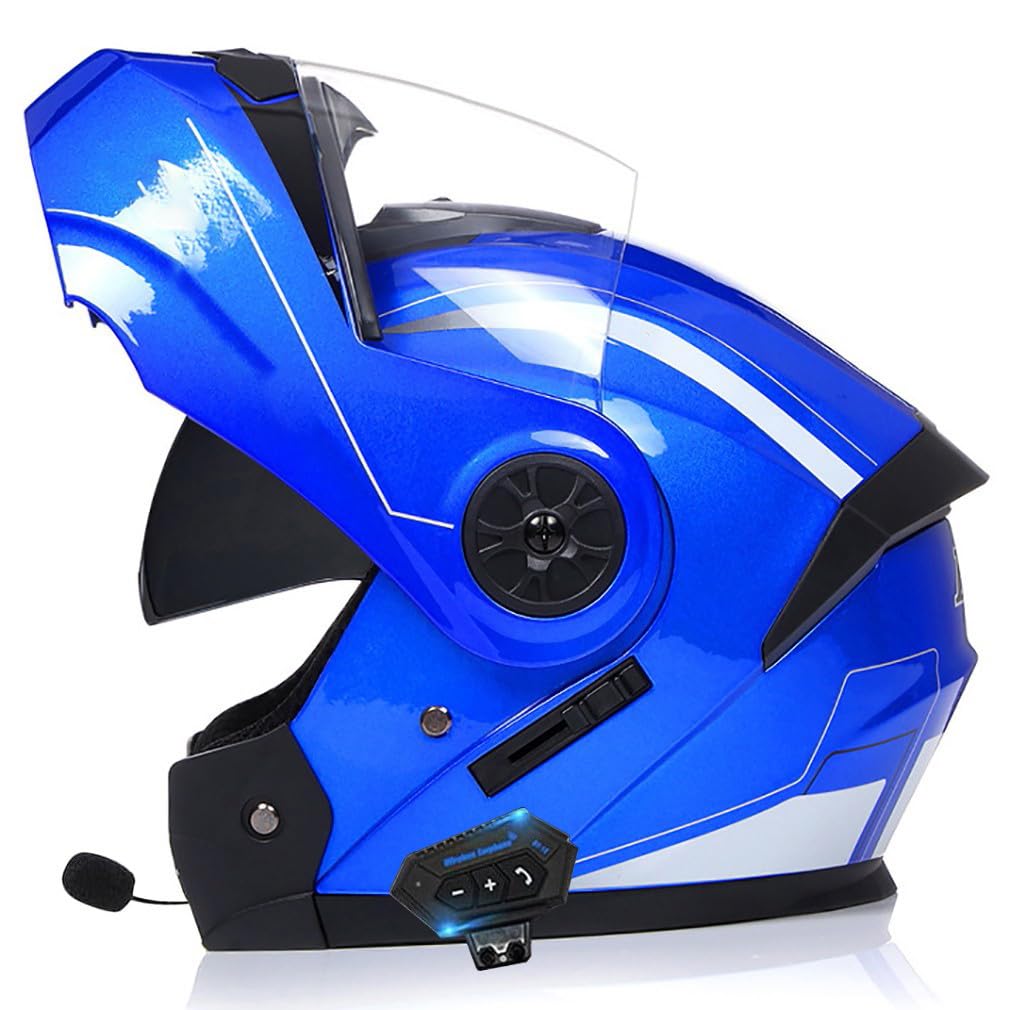 Klapphelm Motorradhelm Bluetooth Modularer Bluetooth Full Face Helm Mit Doppelvisier ECE Zertifiziert Motorradhelm Sturzhelm mit Automatische Reaktion FüR Erwachsene Damen Herren von HHSDB