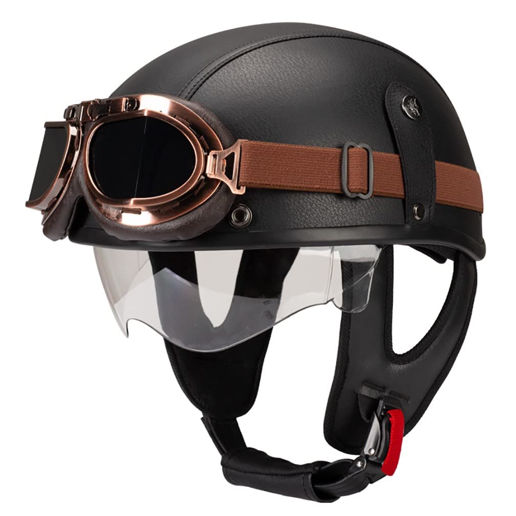 Retro Motorradhelm Leder Halbhelme Halbschalenhelm Jethelm ECE/DOT Zertifiziert Open Face Helm Rollerhelm Mopedhelm Cruiser Chopper Helm Anti-Collision Helmet Scooter-Helm (XL =（61〜62CM）, I) von HHSDB