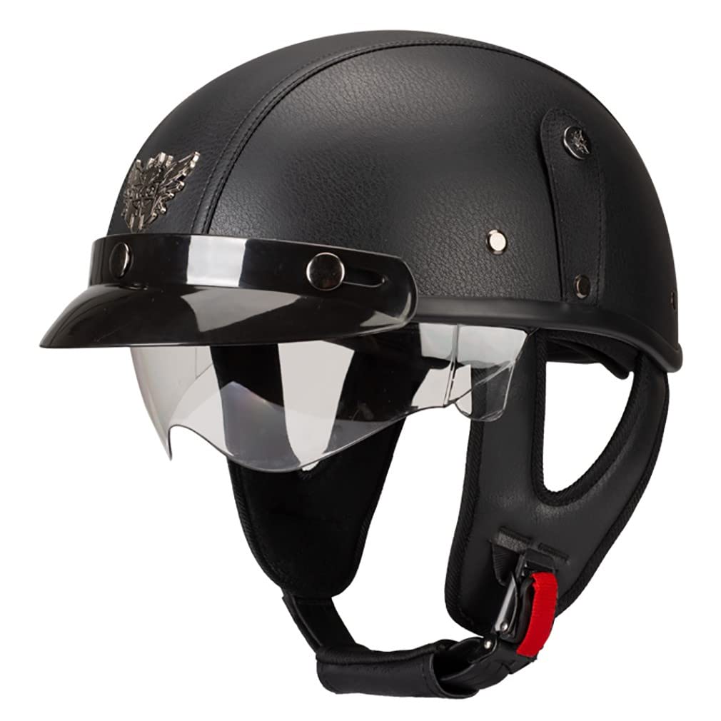 Retro Motorradhelm Leder Halbhelme Halbschalenhelm Jethelm ECE/DOT Zertifiziert Open Face Helm Rollerhelm Mopedhelm Cruiser Chopper Helm Anti-Collision Helmet Scooter-Helm von HHSDB