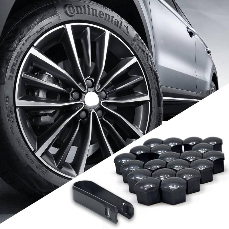 HIAHXC 20 Stück Radschraubenkappen, Radschraubenkappen Universal Radmuttern Kappen, Kappen für Radschrauben Auto Zubehör (17MM-Schwarz) von HIAHXC