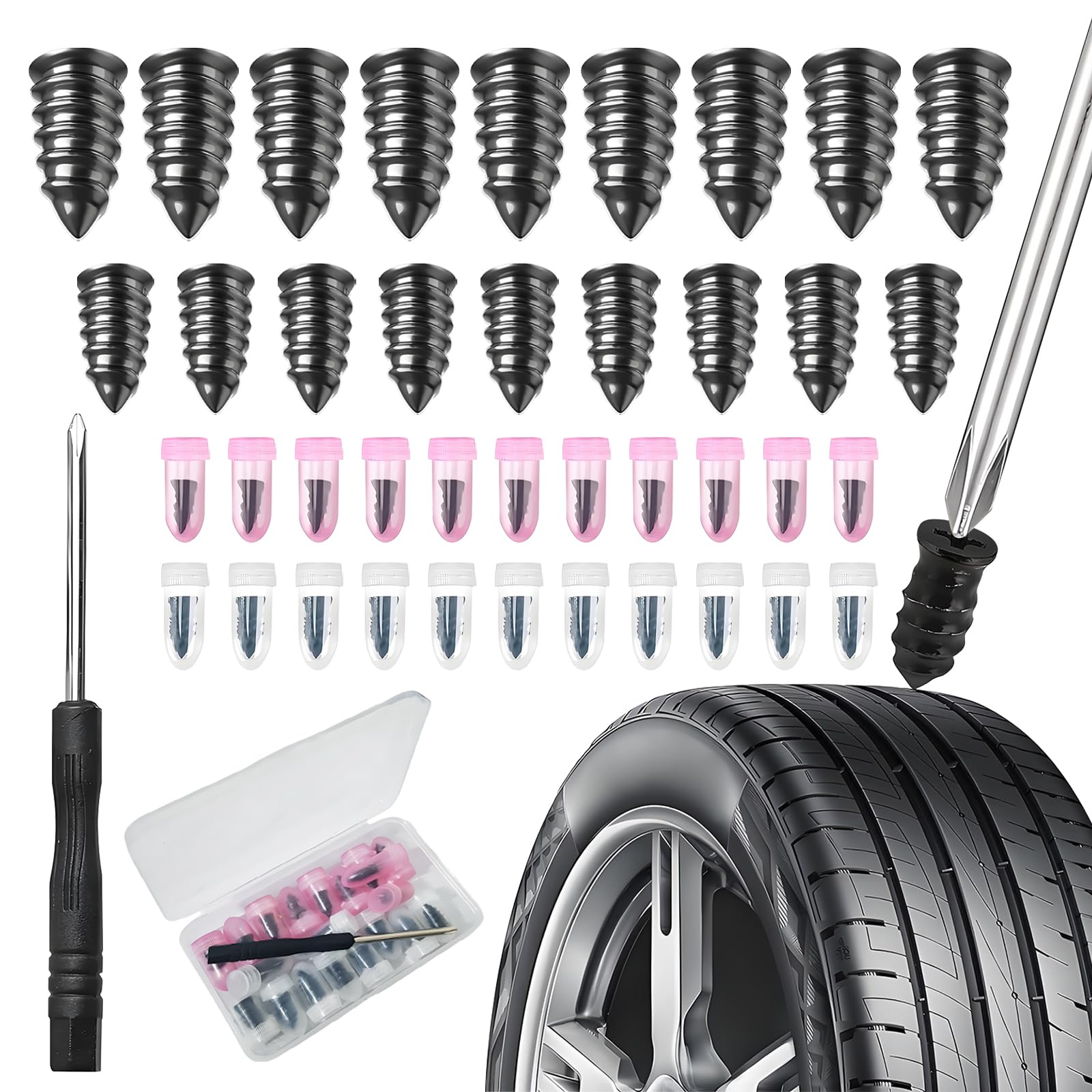 HIAHXC Vakuum Reifen Reparatur Nagel Experte Reifenreparaturset Auto-Gumminägel und Schraubenzieher Selbstbedienung Autoreifen Reparaturset Allgemeiner Zweck Tubeless Reparaturset HIAHXC Vakuum Reifen Reparatur Nagel Experte Reifenreparaturset Auto-Gumminägel und Schraubenzieher Selbstbedienung Autoreifen Reparaturset Allgemeiner Zweck Tubeless Reparaturset von HIAHXC