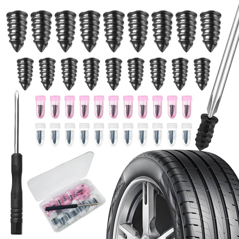 HIAHXC Vakuum Reifen Reparatur Nagel Experte Reifenreparaturset Auto-Gumminägel und Schraubenzieher Selbstbedienung Autoreifen Reparaturset Allgemeiner Zweck Tubeless Reparaturset von HIAHXC