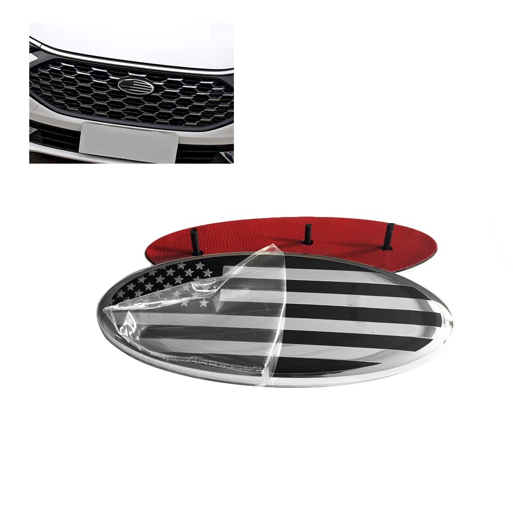 HIBEYO 1Stücke 9zoll*3.5zoll Amerikanische Flagge Frontgrill hinten Heckklappe Emblem Passt für Ford F150 F250 F350 Edge Ranger Explorer Oval Boot Abzeichen-Emblem Aufkleber Namensschild-Silber von HIBEYO