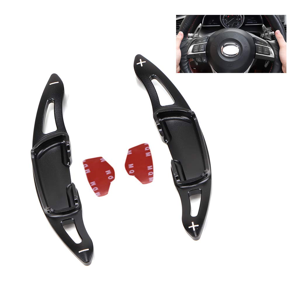 HIBEYO 2 Stücke Lenkräder Schaltwippen passt für Mazda 3 6 Axela Atenza CX3 CX5 MX5 CX9 Schaltwippen Verlängerung Shift Paddle Rennsport Lenkräder Schaltpaddel Auto Extensions Alu-schwarz von HIBEYO