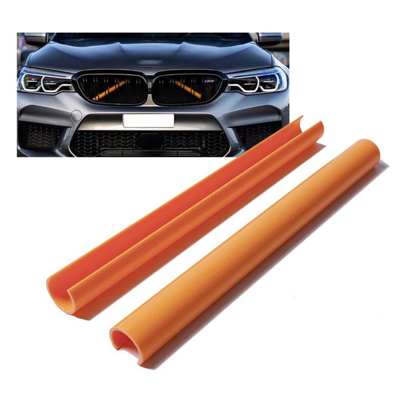 HIBEYO 2PCS Frontgrill Einsatz Zierleisten Passt für BMW E60 F52 Sportstil Grillstreifen Einsätze Zierleiste Auto Grilleinsatz Kühlergrill Schnalle Streifen Abdeckung Trim dekoration zubehör-Orange von HIBEYO