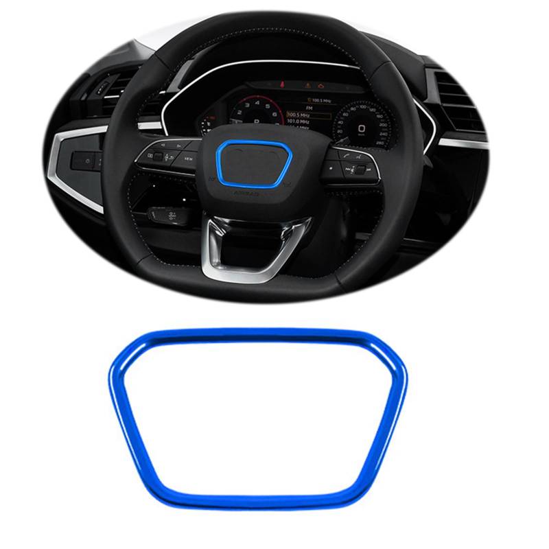 HIBEYO Aluminium Auto Lenkrad Abdeckung Aufkleber passt für Audi Q3 Q5L Q7 Q8 A4 Auto Lenkrad Dekorativer Ring Lenkrad Logo Emblem Aufkleber Abziehbilder Lenkrad schellt Innen Zubehör-Blau von HIBEYO