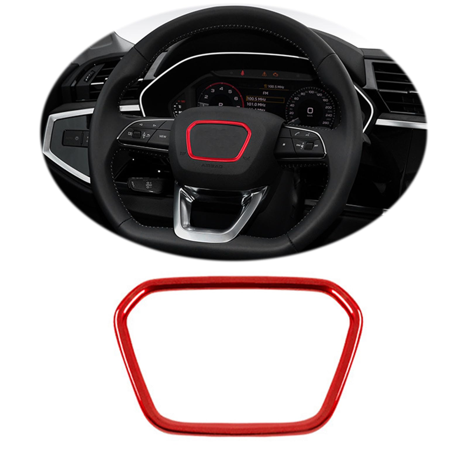 HIBEYO Aluminium Auto Lenkrad Abdeckung Aufkleber passt für Audi Q3 Q5L Q7 Q8 A4 Auto Lenkrad Dekorativer Ring Lenkrad Logo Emblem Aufkleber Abziehbilder Lenkrad schellt Innen Zubehör-Rot von HIBEYO