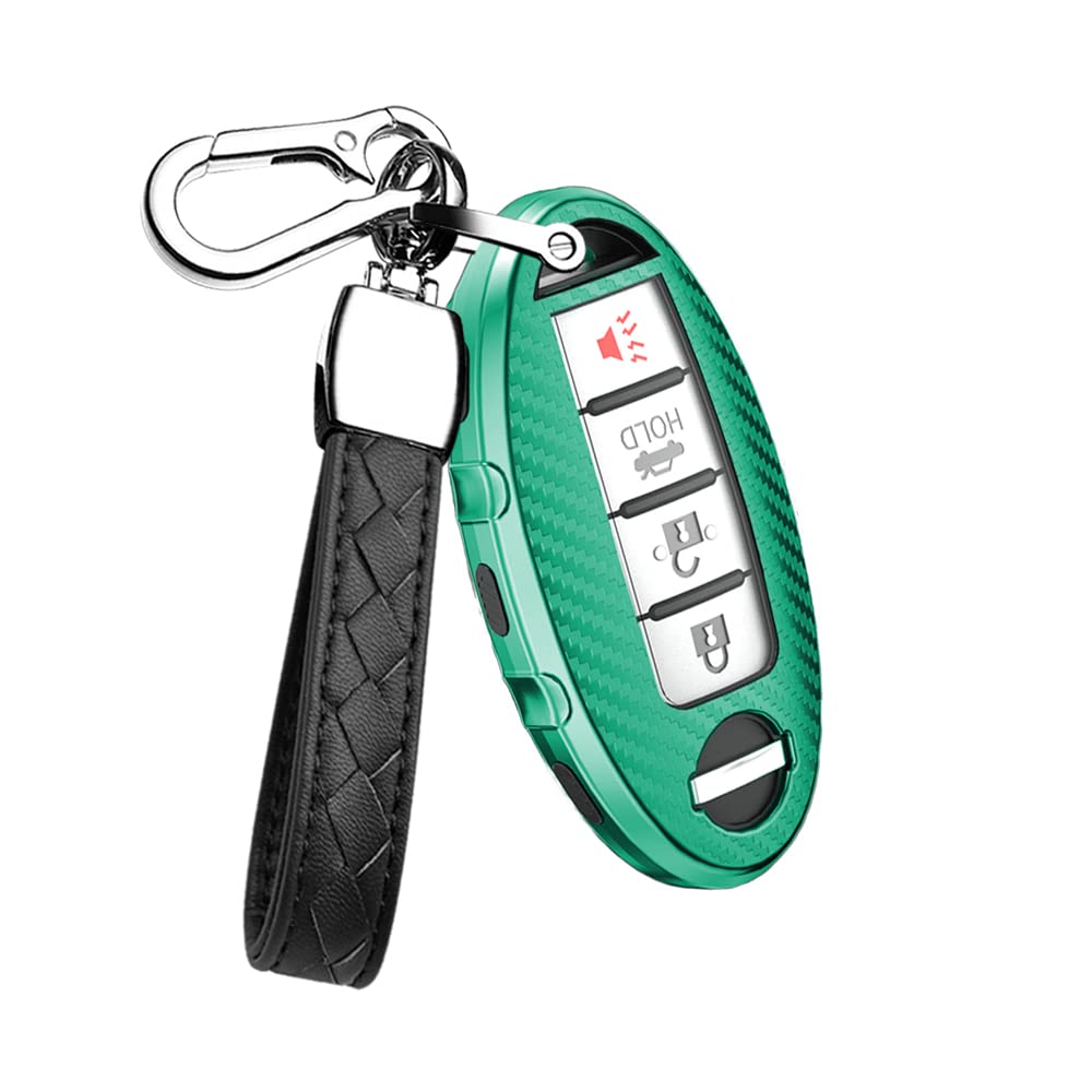 HIBEYO Auto Schlüssel Hülle passt für Nissan Schlüsselhülle TPU Abdeckung Schutzhülle für Infiniti EX J11 Qashqai Juke X-Trail Murano Micra Qashqai Cover Fernbedienung Keyless-Kohlefaser Grün von HIBEYO