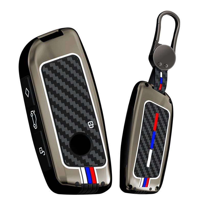 HIBEYO Auto Schlüsselgehäuse Passt für BMW 2er 3er 5er 7er X1 X4 X5 X6 X7 i4 i7 iX i5 XM 2023 2024 2025 Kohlefaser Autoschlüssel Hülle Abdeckung Schutzhülle Fernbedienung Schlüsselanhänger-B Schwarz von HIBEYO