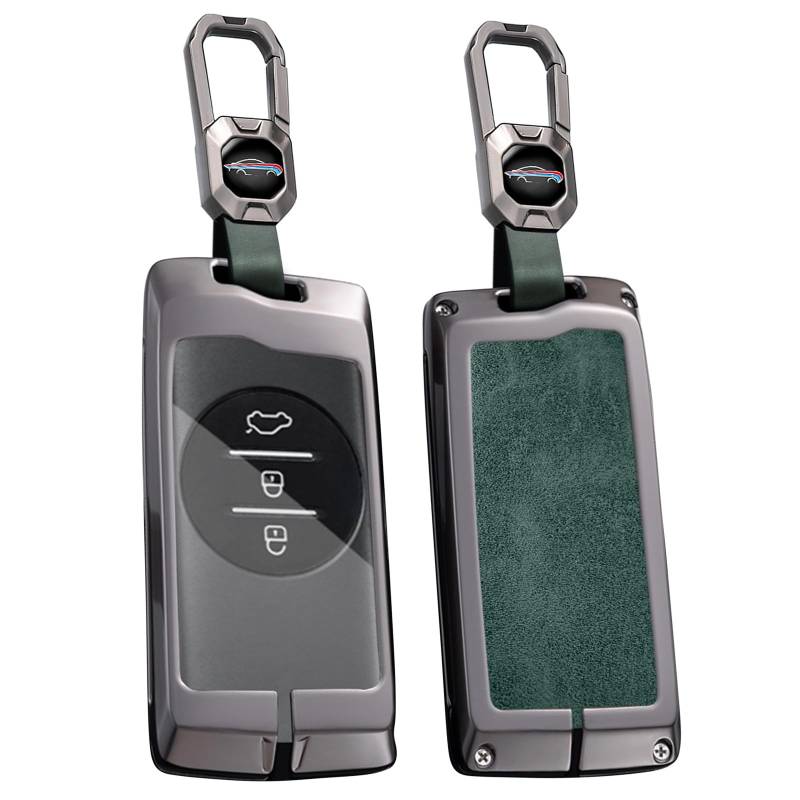 HIBEYO Autoschlüssel Hülle Passt für Chery Tiggo 7 Pro Tiggo 8 Pro Tiggo 4 Arrizo 5 EQ7 5X 3X Gx Schutzhülle Leder-Schlüsselgehäuse Schlüsselanhänger Fernschlüsselkasten Keyless Zubehör-Grün von HIBEYO