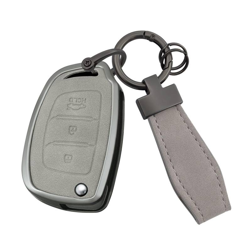 HIBEYO Autoschlüssel Hülle Passt für Hyundai i10 i20 i30 ix30 Elantra Sonata Accent Tucson Santa Fe Schlüsselhülle Schlüsselbox Abdeckung Schutzhülle Schlüsselschale Schlüsselring-3Tasten A Grau von HIBEYO
