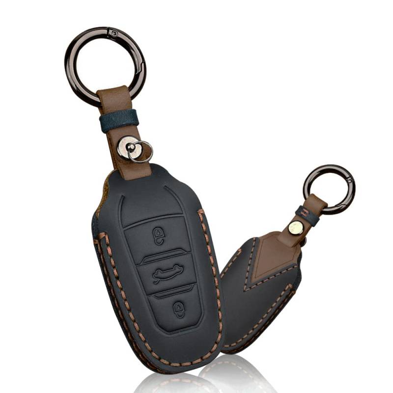 HIBEYO Autoschlüssel Hülle Passt für Peugeot 3008 208 508 Schlüsselhülle Cover in Leder Schutzhülle für Citroen C4L DS5 DS6 für Opel Grandland X Schlüsseletui Fernbedienung Schlüsselbund-Schwarz von HIBEYO