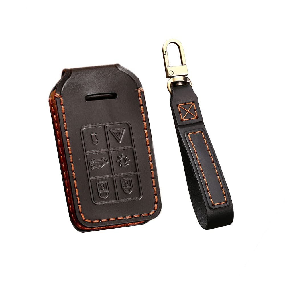 HIBEYO Autoschlüssel Hülle Passt für Volvo Leder Schlüsselbox Schlüsselhülle Schutzhülle Cover für Volvo S40 S60 S80 S90 V40 V50 V70 XC40 XC90 Keyless SchlüsselGehäuse Funkschlüssel-6 Tasten Schwarz von HIBEYO