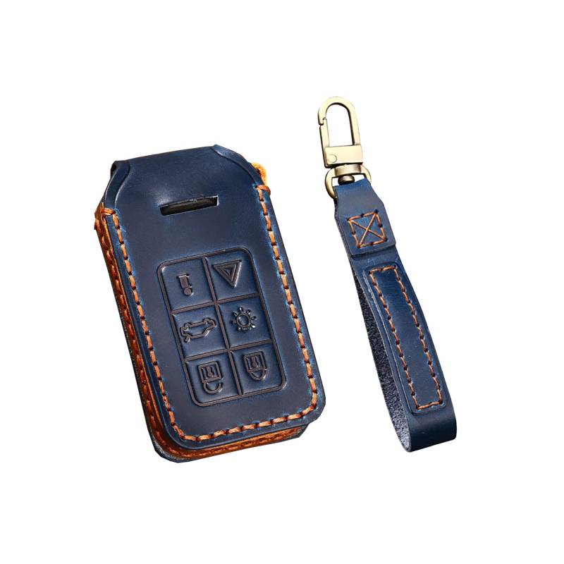 HIBEYO Autoschlüssel Hülle Passt für Volvo Leder Schlüsselbox Schlüsselhülle Schutzhülle Cover für Volvo S40 S60 S80 S90 V40 V50 V70 XC40 XC90 Keyless SchlüsselGehäuse Funkschlüssel-6 Tasten Blau von HIBEYO