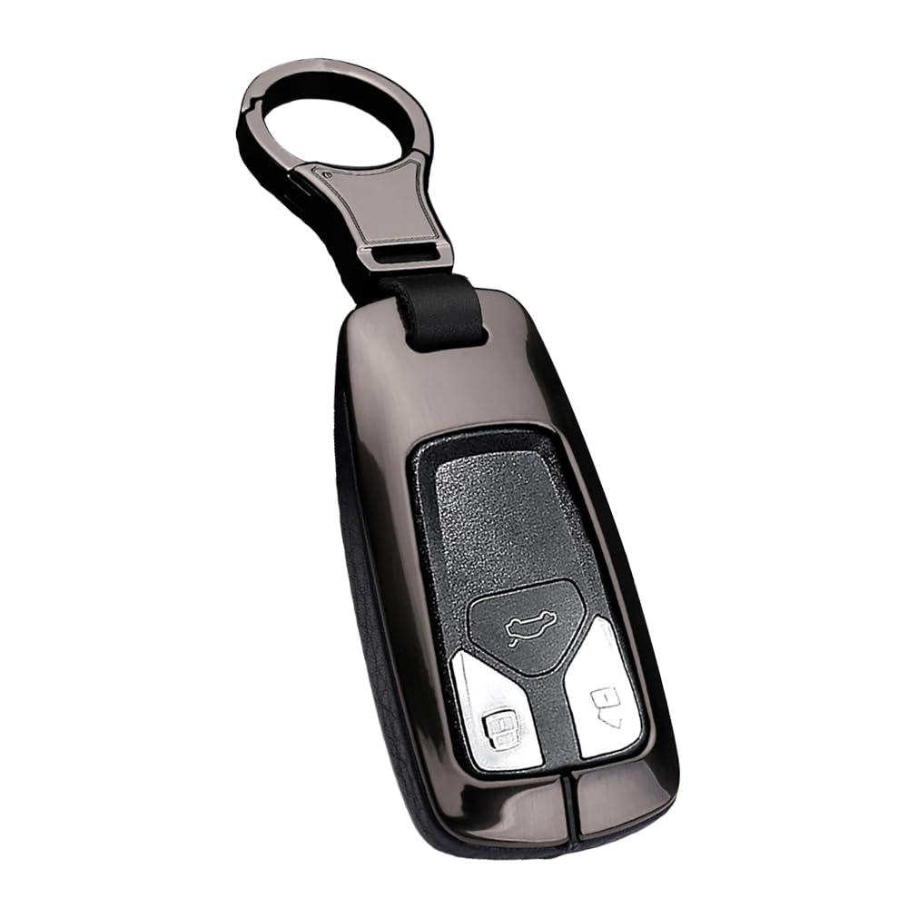 HIBEYO Autoschlüssel Hülle für Audi Schlüsselbox Smartkey Autoschlüssel Schlüsselhülle Cover für Audi A4L A6L A8 Q5 Q7 TTS TT Schutzhülle Autodekoration Schlüsselbund Leder 3 Tasten-Schwarz von HIBEYO