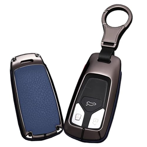 HIBEYO Autoschlüssel Hülle für Audi Schlüsselbox Smartkey Autoschlüssel Schlüsselhülle Cover für Audi A4L A6L A8 Q5 Q7 TTS TT Schutzhülle Autodekoration Schlüsselbund Leder 3 Tasten-Schwarz Blau von HIBEYO