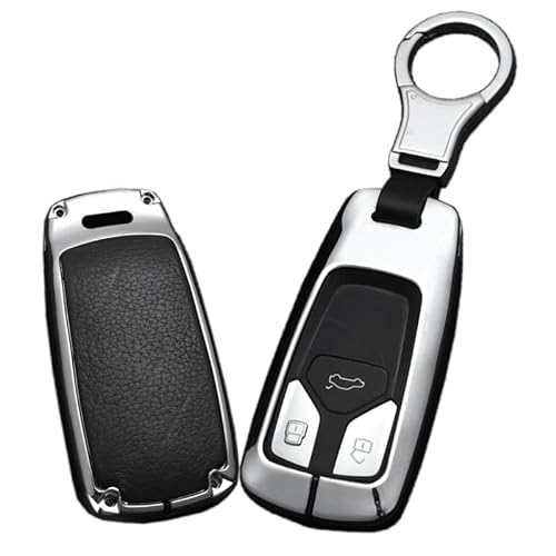 HIBEYO Autoschlüssel Hülle für Audi Schlüsselbox Smartkey Autoschlüssel Schlüsselhülle Cover für Audi A4L A6L A8 Q5 Q7 TTS TT Schutzhülle Autodekoration Schlüsselbund Leder 3 Tasten-Silber Schwarz von HIBEYO