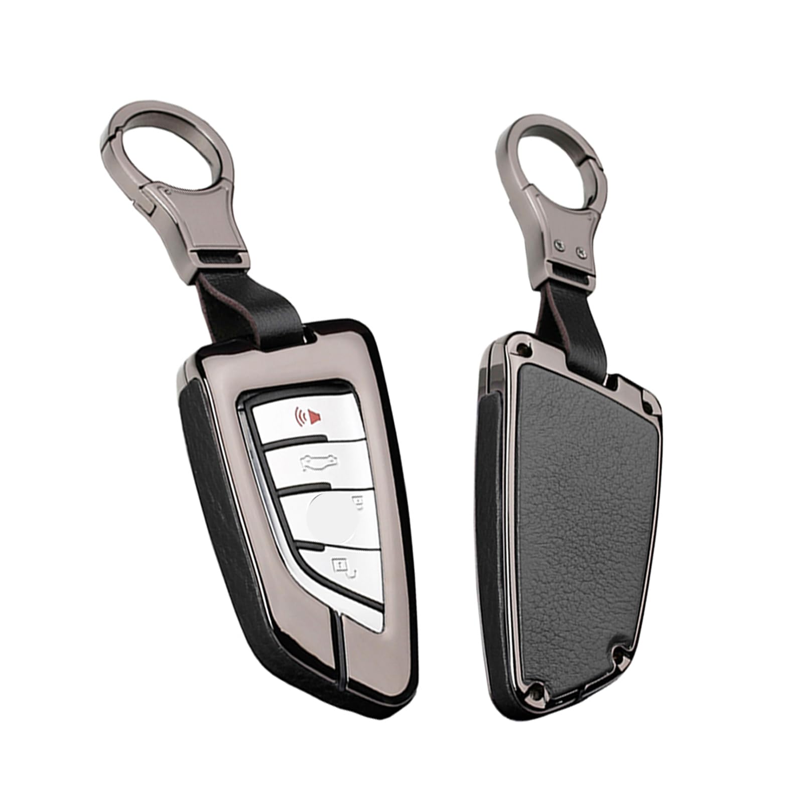 HIBEYO Autoschlüssel Hülle für BMW Cover Leder Zinklegierung Schutzhülle Schlüsselhülle für BMW Keyless Serie 1 3 5 7 X1 X3 X4 X5 X6 F30 E30 Smartkey Schlüsselbox Abdeckung Fall-Schwarz von HIBEYO