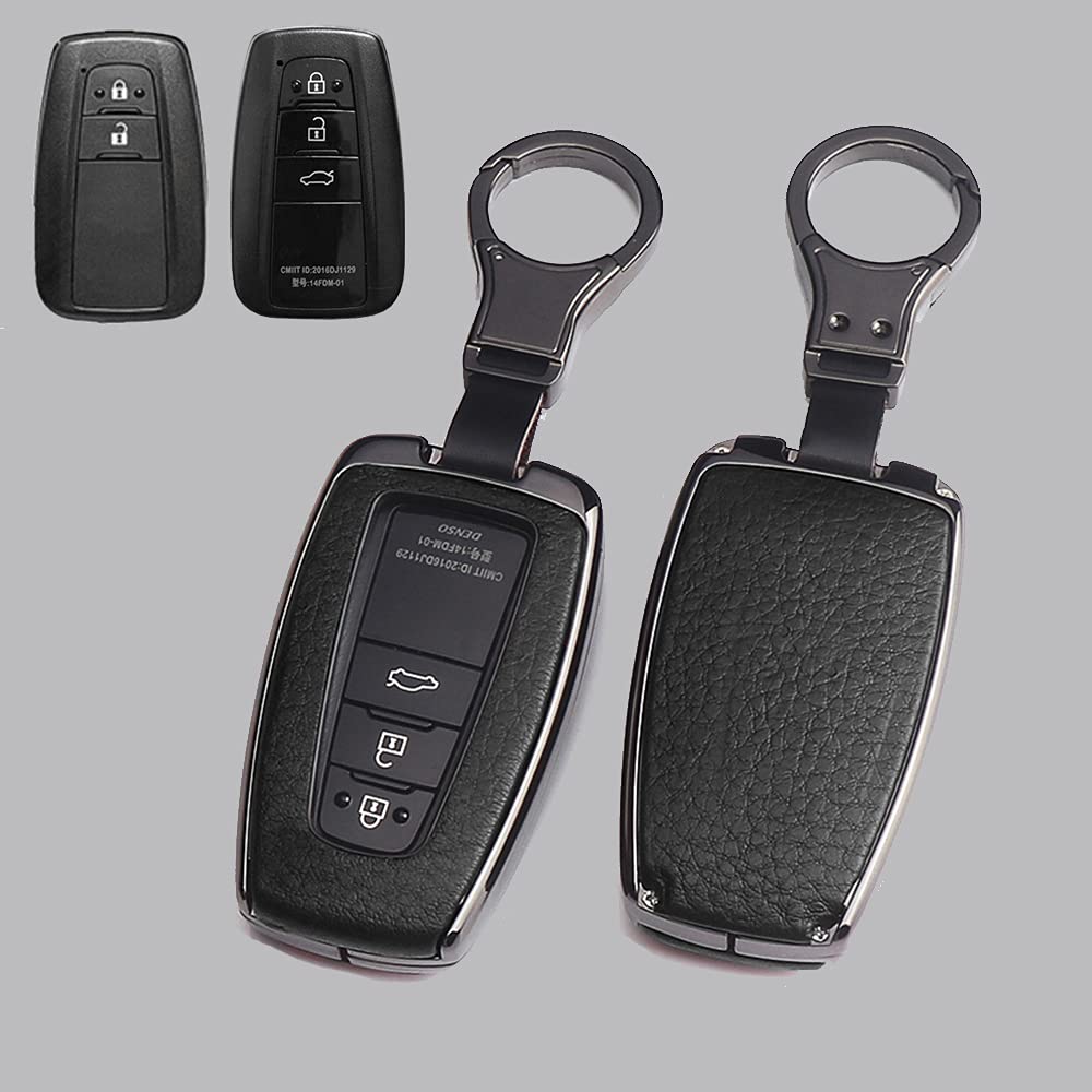 HIBEYO Autoschlüssel Hülle für Toyota Cover Leder Schutzhülle mit Schlüsselanhänger Schlüssel Etui für Toyota Corolla RAV4 CH-R Prius Yaris Schlüsselbund Fernbedienung Schlüsselbox-Schwarz von HIBEYO