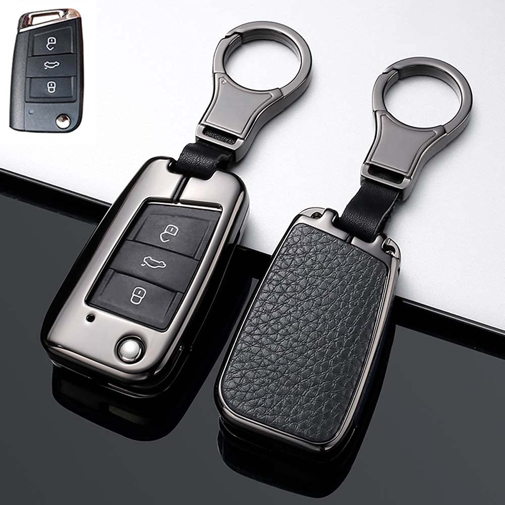 HIBEYO Autoschlüssel Hülle für VW Golf 7 Cover Leder Schutzhülle mit Schlüsselanhänger für Jetta MK7 GTI MK7 Skoda Octavia Superb A7 Seat Leon Schutz Etui Schlüsselbox 3 Tasten-Schwarz HIBEYO Autoschlüssel Hülle für VW Golf 7 Cover Leder Schutzhülle mit Schlüsselanhänger für Jetta MK7 GTI MK7 Skoda Octavia Superb A7 Seat Leon Schutz Etui Schlüsselbox 3 Tasten-Schwarz von HIBEYO