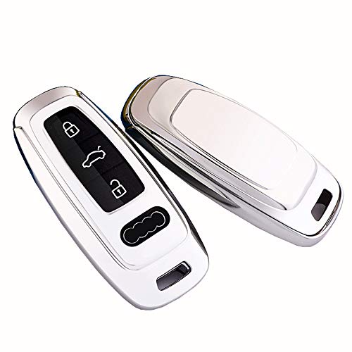 HIBEYO Autoschlüssel Hülle kompatibel mit A8 Q8 A6 A6L A7 Schlüsselbox,Schlüsselhülle Cover Smartkey Autoschlüssel (nur Keyless Go) 3-Tasten (TPU-Silber) von HIBEYO