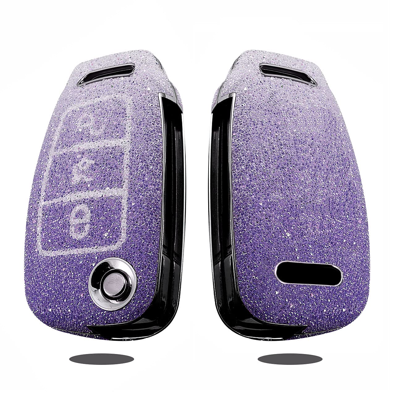HIBEYO Autoschlüssel Hülle passt für A1 A3 A4 A6 Q3 Q5 Q7 S3 R8 TT Strass Schutzhülle Schlüsselhülle Cover Schlüsselbox Schlüsselanhänger Fernbedienung Klapp 3 Tasten(Violett-Strass) von HIBEYO