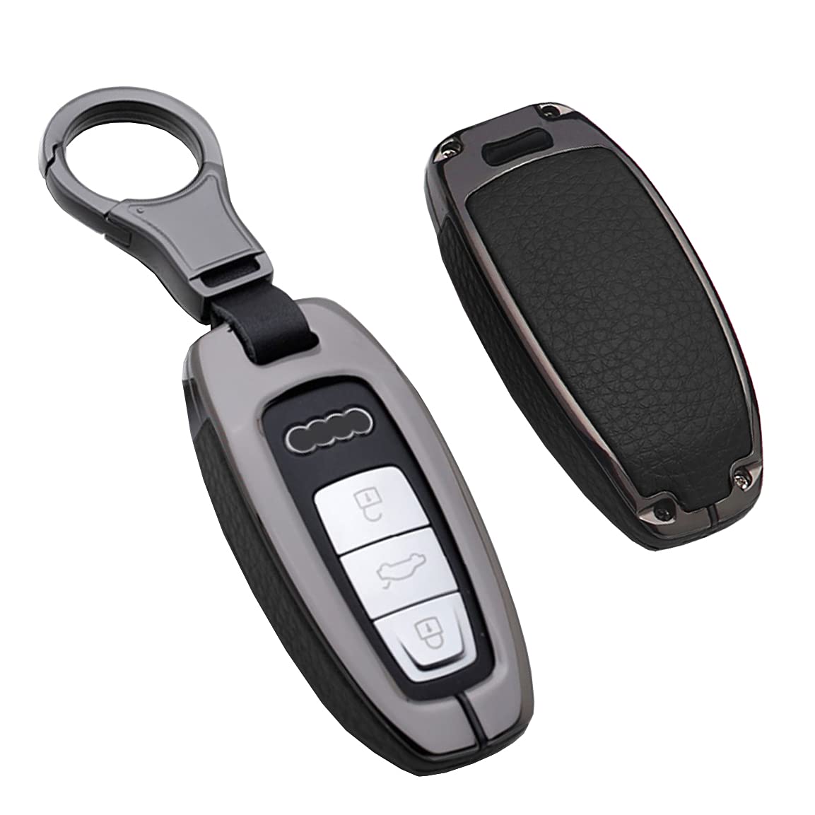 HIBEYO Autoschlüssel Hülle passt für Audi A6 A7 A8 Q7 Q8 E-Tron 3-Tasten Autoschlüssel Keyless Schutzhülle Schlüsselhülle Geeignet Cover Leder Schlüsselbox Smart Schlüssel Autozubehör-Schwarz von HIBEYO