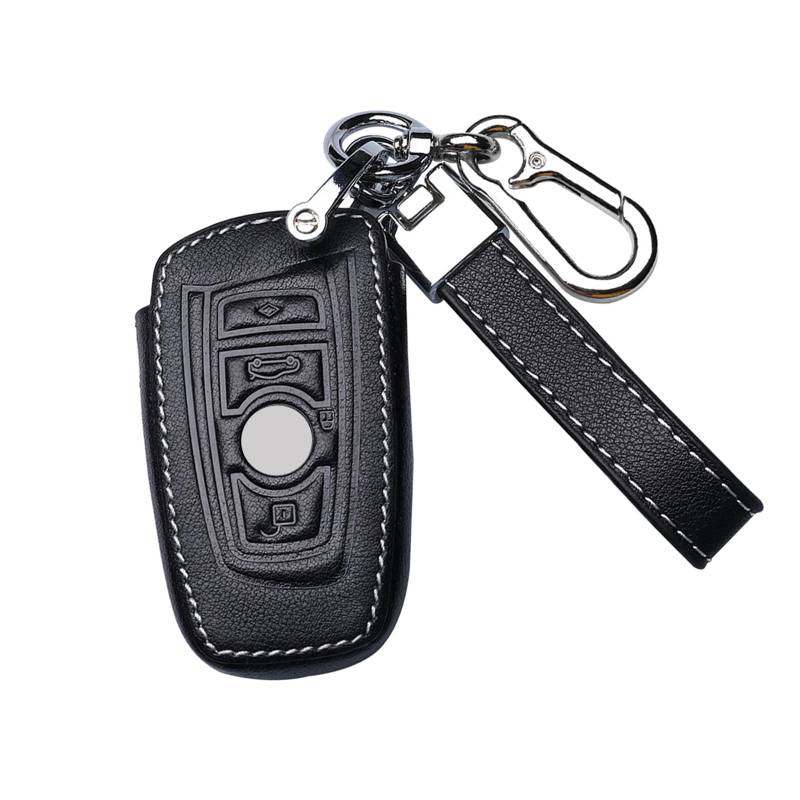 HIBEYO Autoschlüssel Hülle passt für BMW Schutzhülle Rindsleder Schlüsselhülle Passt für BMW 1er 2er 3er 4er 5er X4 M5 M6 GT3 GT5 M3 Smart Remote Schlüsselbund Funkschlüssel Autozubehör-B Schwarz von HIBEYO