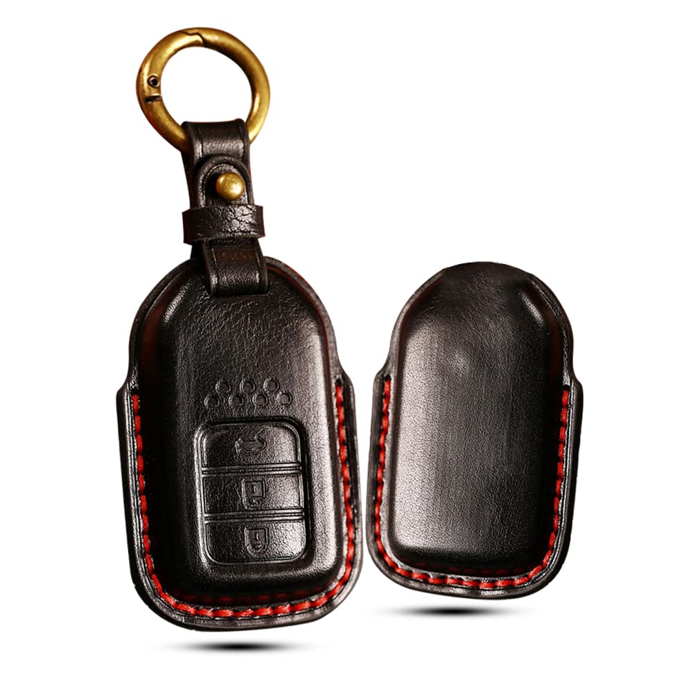 HIBEYO Autoschlüssel Hülle passt für Honda Rindsleder Schlüssel Hülle Cover Schutzhülle für Honda CR-V Jazz Civic HR-V Vezel City Crider Fernschlüssel Fall Schlüssel Tasche Schlüsselbund-Schwarz von HIBEYO
