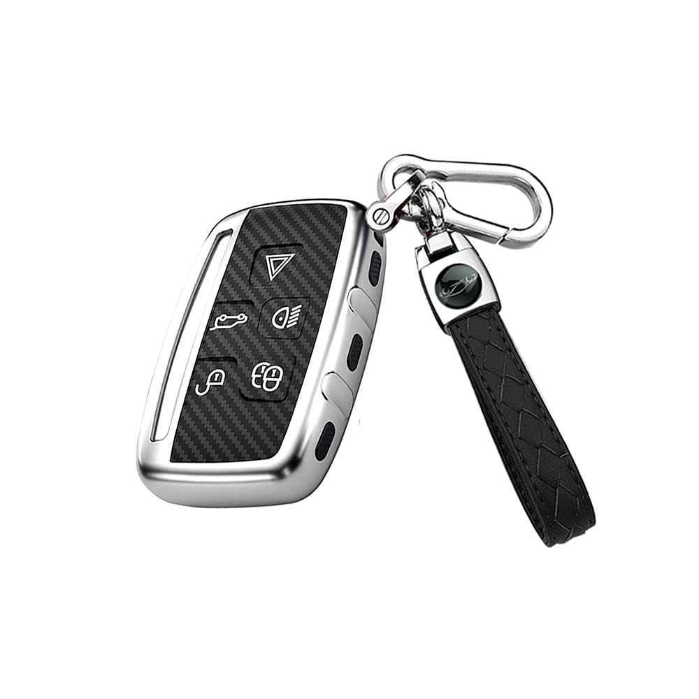 HIBEYO Autoschlüssel Hülle passt für Land Rover Jaguar Schlüssel TPU Kohlefaser Abdeckung für LR4 Range Rover Evoque Sport Vogue Jaguar XE XF XJ Schlüsselhülle Smart Fernschlüssel Fall-Silber von HIBEYO