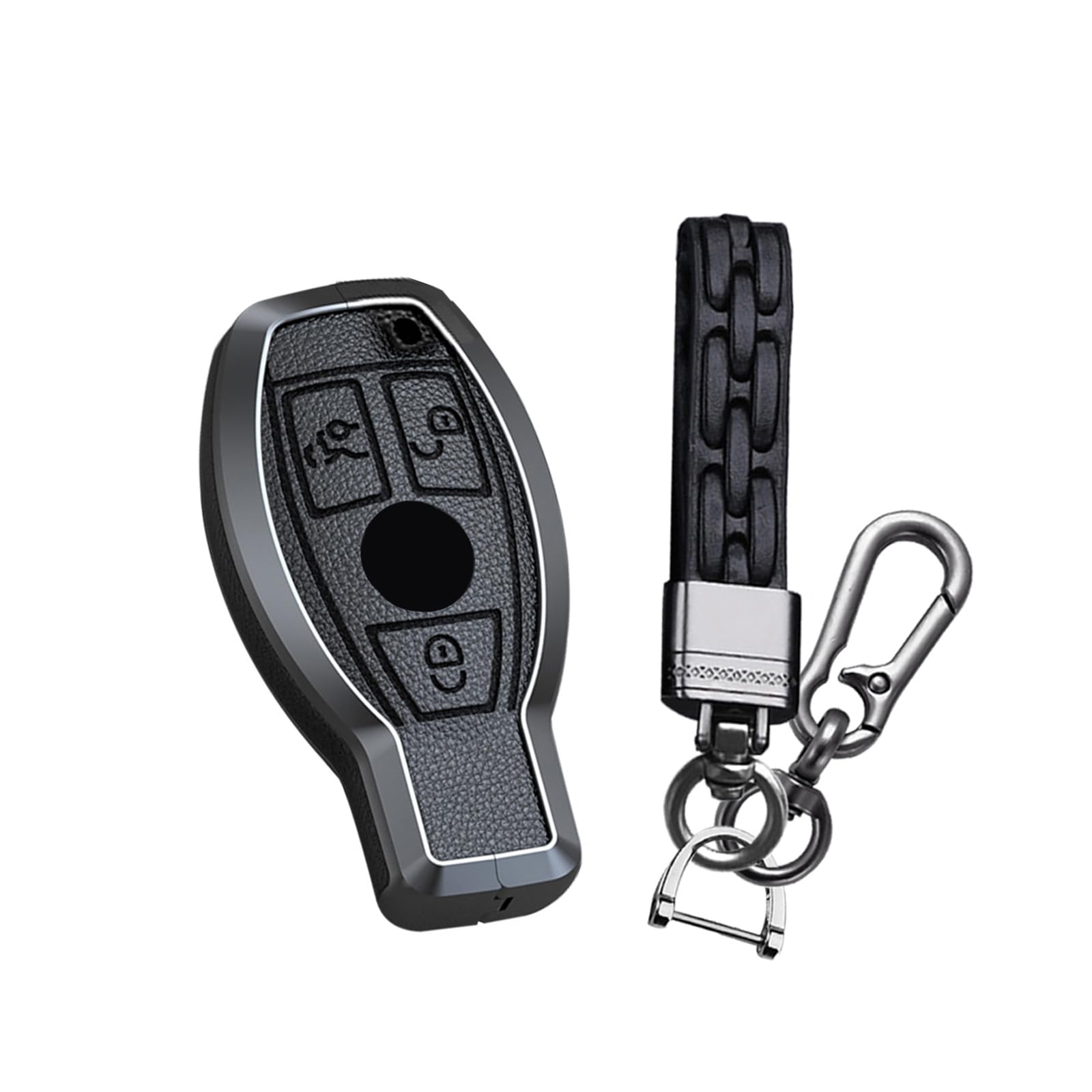 HIBEYO Autoschlüssel Hülle passt für Mercedes Schlüsselhülle Cover Leder Schutzhülle passt für Benz A B C E Klasse SLS SLK W176 A2078 zubehör mit Schlüsselanhänger(nur Keyless Go)-3tasten Schwarz von HIBEYO
