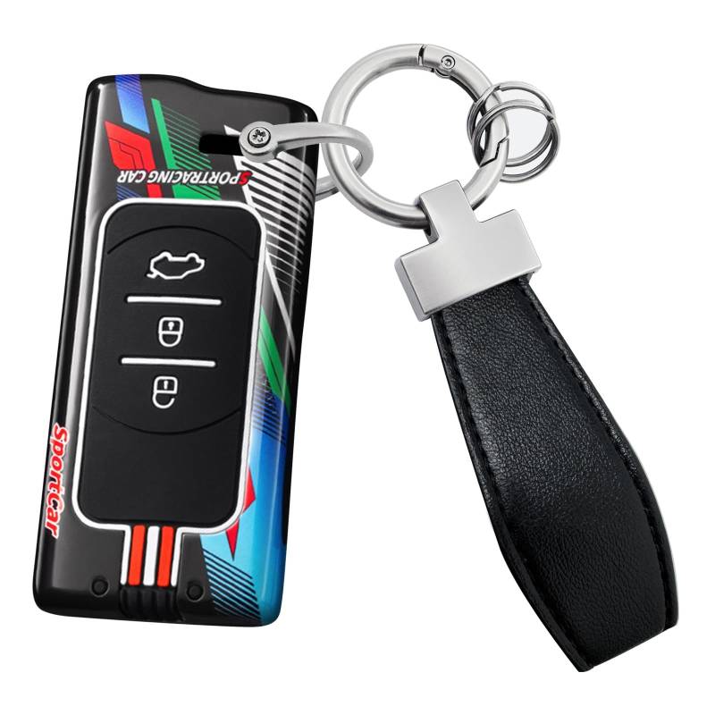HIBEYO Autoschlüssel hülle Passt für Chery Tiggo 7 pro 8 Pro Exeed Tiggo 2 3X Arrizo 5 Pro Gx 5X EQ7 tiggo 4 Racing Style Metall Schutzhülle Abdeckung Fernbedienung Schlüsselanhänger zubehör-Schwarz von HIBEYO