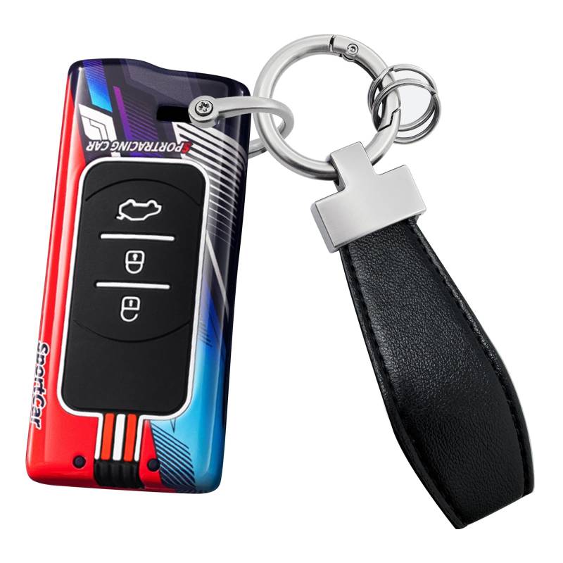 HIBEYO Autoschlüssel hülle Passt für Chery Tiggo 7 pro 8 Pro Exeed Tiggo 2 3X Arrizo 5 Pro Gx 5X EQ7 tiggo 4 Racing Style Metall Schutzhülle Abdeckung Fernbedienung Schlüsselanhänger zubehör-Rot von HIBEYO