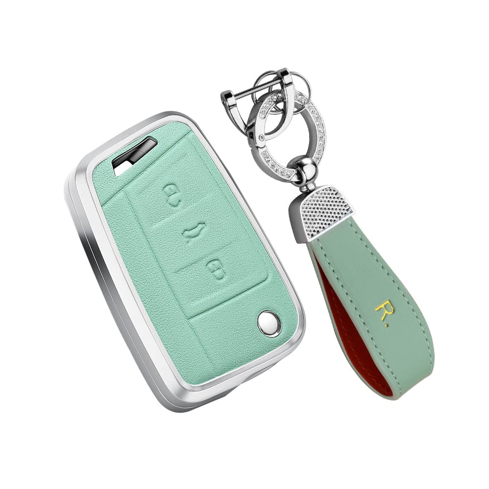 HIBEYO Autoschlüsselschutz Hülle Passt für VW Leder Klappschlüssel Schlüsselhülle Cover für VW Golf Passat Lamando Caddy Skoda Octavia Seat Leon Schlüsselbox Schlüsselanhänger Fernbedienung-Grün HIBEYO Autoschlüsselschutz Hülle Passt für VW Leder Klappschlüssel Schlüsselhülle Cover für VW Golf Passat Lamando Caddy Skoda Octavia Seat Leon Schlüsselbox Schlüsselanhänger Fernbedienung-Grün von HIBEYO