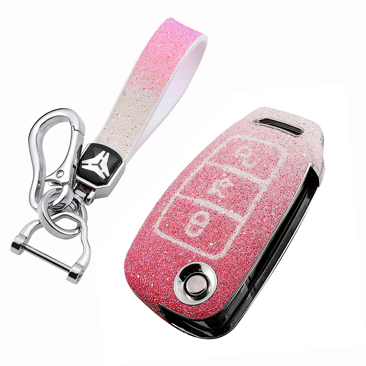 HIBEYO Bling Schlüsselhülle Passt für Audi Schutzhülle Autoschlüssel Hülle Cover für Audi A1 A3 A4 A6 Q3 Q5 Q7 S3 R8 TT Klappschlüssel Fernbedienung Schlüsselbox Schlüsselbund PC+Strass-Rose von HIBEYO
