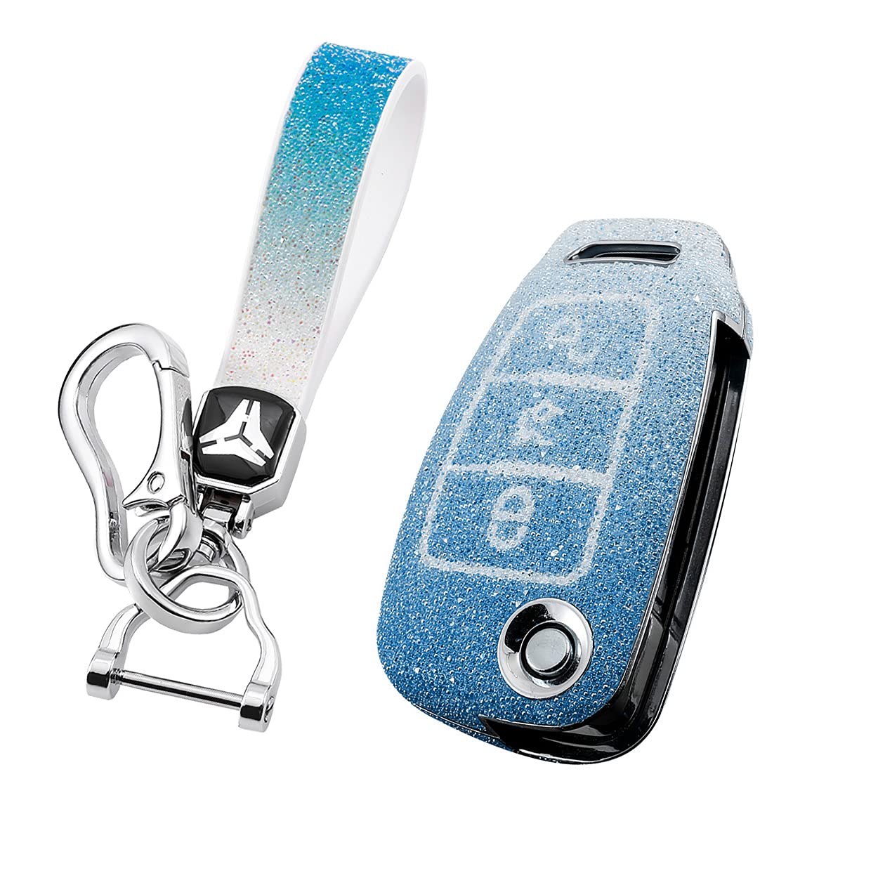 HIBEYO Bling Schlüsselhülle Passt für Audi Schutzhülle Autoschlüssel Hülle Cover für Audi A1 A3 A4 A6 Q3 Q5 Q7 S3 R8 TT Klappschlüssel Fernbedienung Schlüsselbox Schlüsselbund PC+Strass-Blau von HIBEYO
