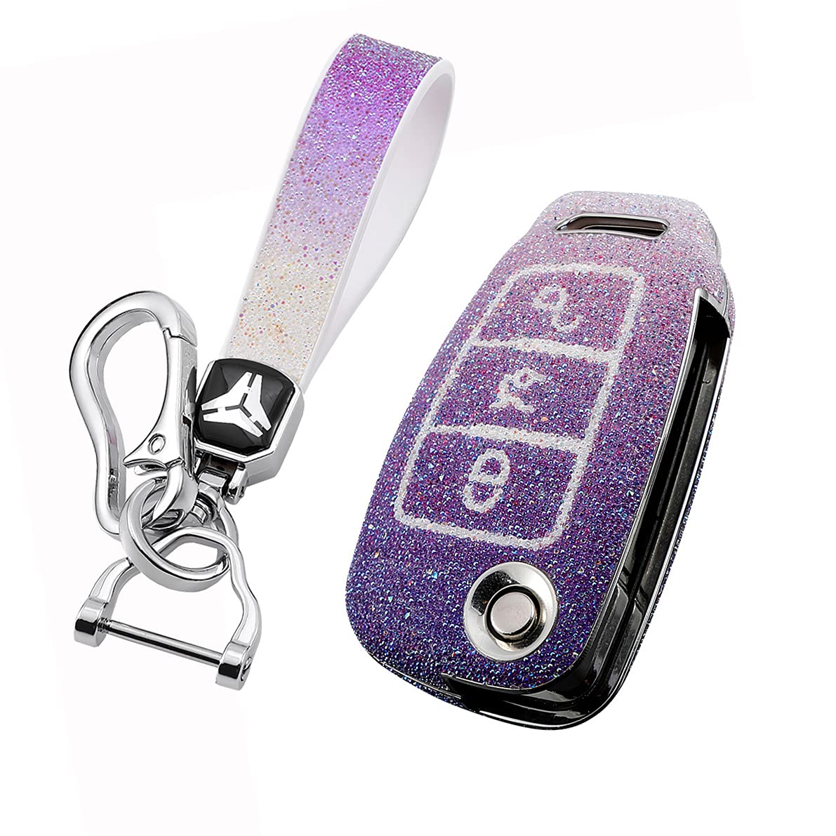 HIBEYO Bling Schlüsselhülle Passt für Audi Schutzhülle Autoschlüssel Hülle Cover für Audi A1 A3 A4 A6 Q3 Q5 Q7 S3 R8 TT Klappschlüssel Fernbedienung Schlüsselbox Schlüsselbund PC+Strass-Lila von HIBEYO
