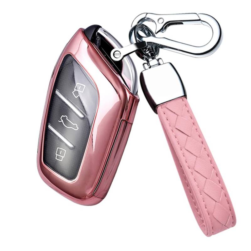 HIBEYO Intelligente Autoschlüssel Hülle Passt für MG EV MG EHS EZS EV GT HS ZS ZX MG4 MG5 MG6 Schlüsselbox Cover für Roewe RX3 RX5 RX8 ERX5 I6 I5 Schlüsselbox Fernbedienungen 3-Tasten-Rosa von HIBEYO