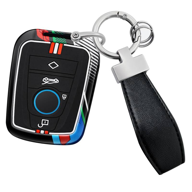 HIBEYO Intelligente Autoschlüssel hülle Passt für BMW i3 i3s i8 Series Racing Style Metall Autoschlüsseletui Fob Cover Schutzhülle Fernschlüsselhülle Schlüssel Organizer Schutz Tasche-A Schwarz von HIBEYO