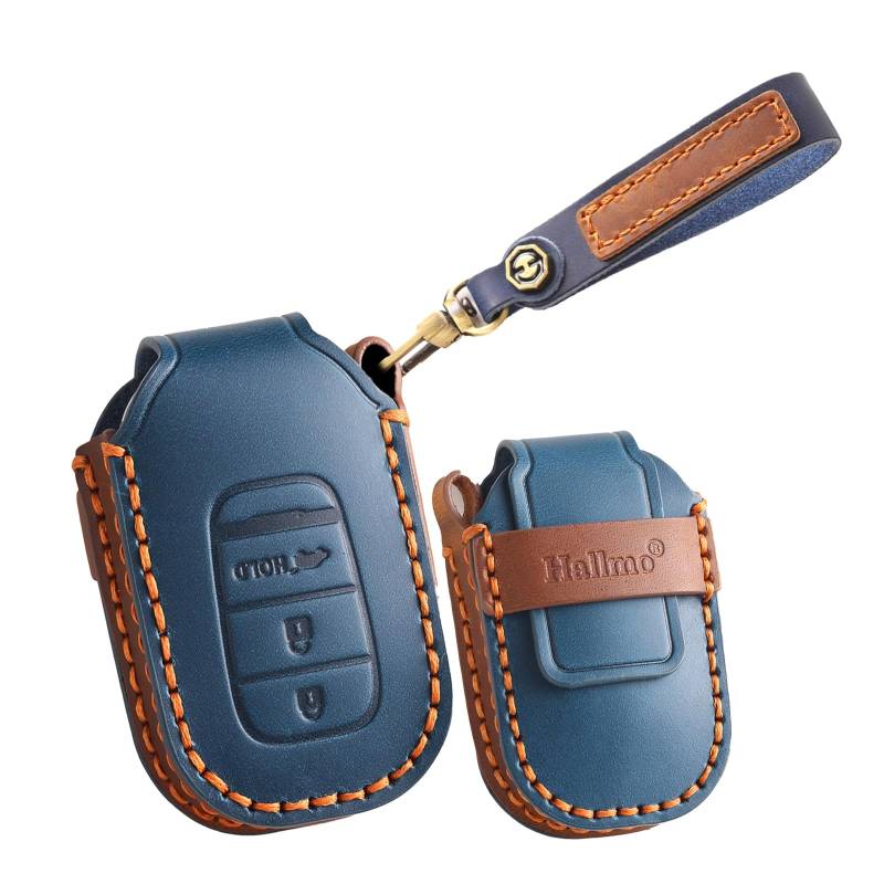 HIBEYO Keyless Auto Schlüssel hülle Passt für Honda CR-V HR-V Pilot Civic Aaccord VEZEL HEV RV3 RV4 RV5 RV6 Leder Schlüsselhülle Schutzhülle Fernbedienung Schlüsselanhänger Zubehör 3Tasten-B Blau von HIBEYO
